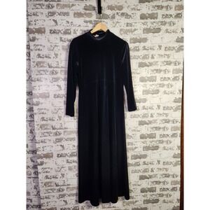 Vtg Y2K Velvet Maxi Dress Size 8 Black Velour Witchy Gothic Grunge Holiday Event